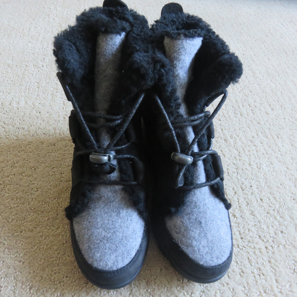 New Sorel Wedge Boots 2 tone Black Shearling 7 38 - Picture 6 of 8